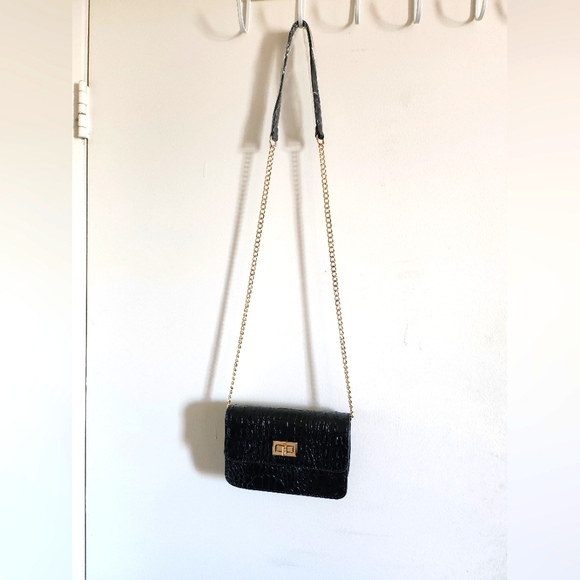 Handbags - Black and Gold  Alligator Print Crossbody Purse NWOT